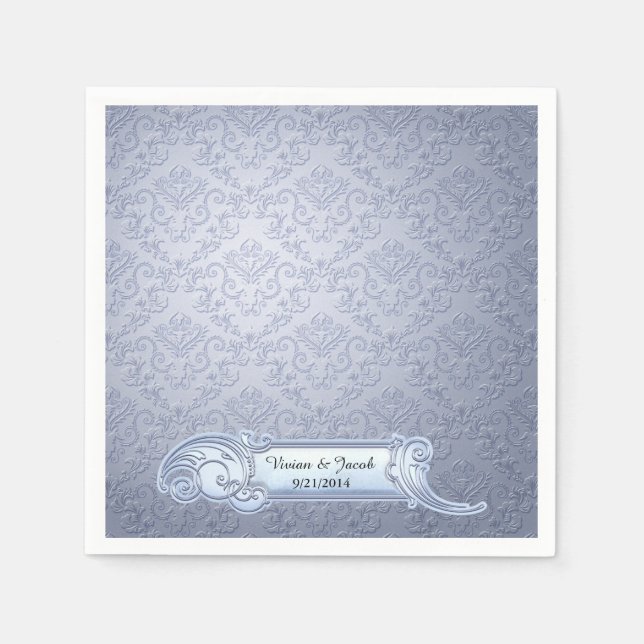Ice Blue Damask Custom Wedding Napkins (Front)
