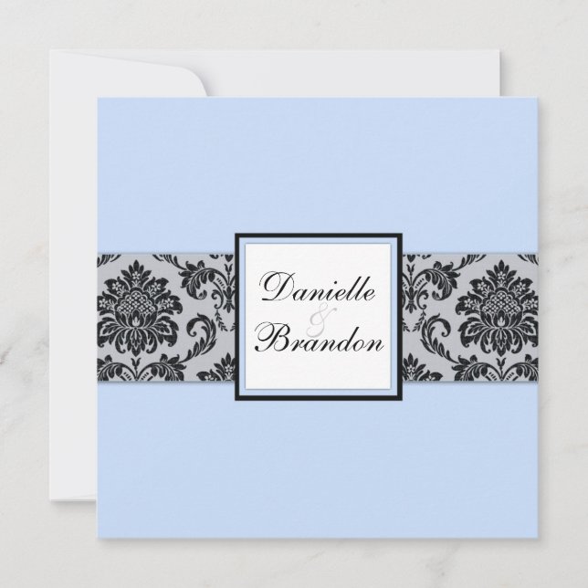 Ice Blue Damask Monogram Wedding Invitation (Front)