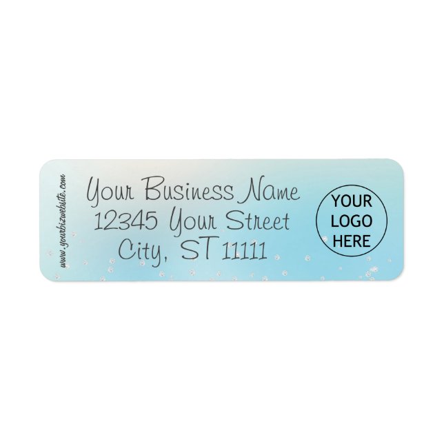 Ice Blue Diamond Glitter Logo Address Label (Front)