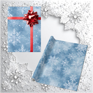 Ice Blue Fairytale Winter Silver Snowflakes Frost  Wrapping Paper