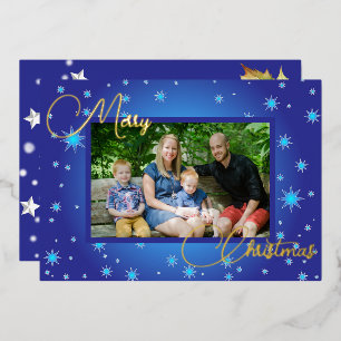 Ice Blue Family Photo Christmas Greeting Foil Holiday Card