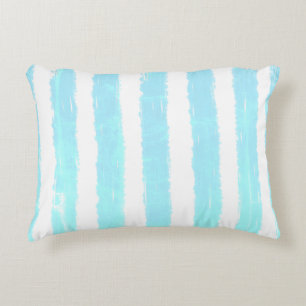 Ice Blue Faux Shimmer Watercolor Stripes Pattern Decorative Cushion