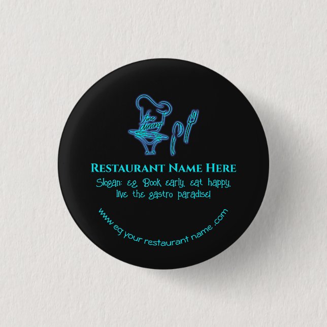 Ice blue fine dining restaurant logo 3 cm round badge (Front)