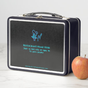 Ice blue fine dining restaurant logo  metal lunch box