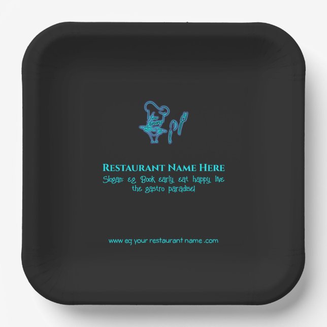 Ice blue fine dining restaurant logo paper plate (Front)