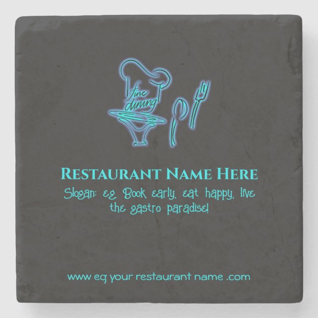 Ice blue fine dining restaurant logo stone coaster (Front)