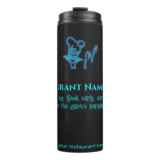 Ice blue fine dining restaurant logo thermal tumbler (Front)