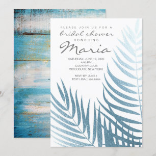 Ice Blue Foil Palm Leaves Bridal Shower Invitation