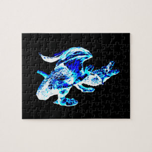 Ice Blue Frost Dragon Flying Fantasy Dragon Art Jigsaw Puzzle