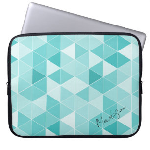 Ice blue geometric triangle pattern custom 15" laptop sleeve