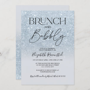 Ice blue glitter chic brunch bubbly bridal shower invitation