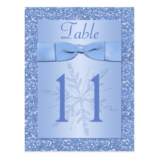 Ice Blue Glittery Snowflakes Table Number Card