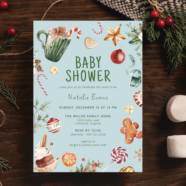 Ice Blue Green | Festive Christmas Boy Baby Shower Invitation (Creator Uploaded)