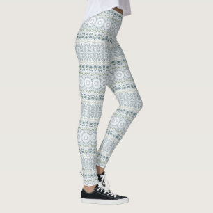 Ice Blue & Green Mandala Kaleidoscope Stripes Leggings