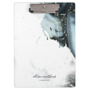 Ice Blue Grey Black Marble Background Clipboard