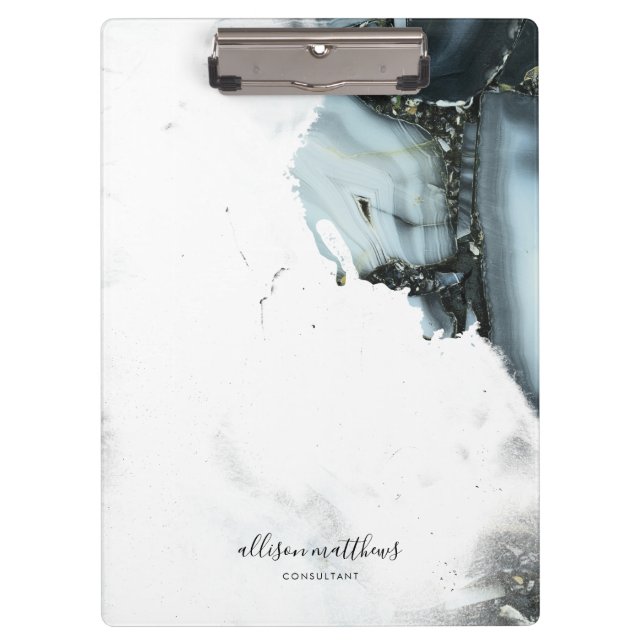 Ice Blue Grey Black Marble Background Clipboard (Front)