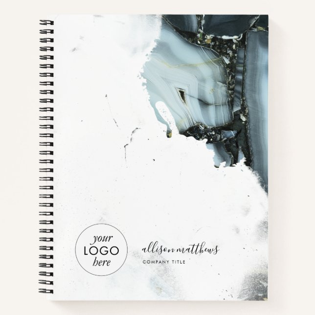 Ice Blue Grey Black Marble Background  Notebook (Front)