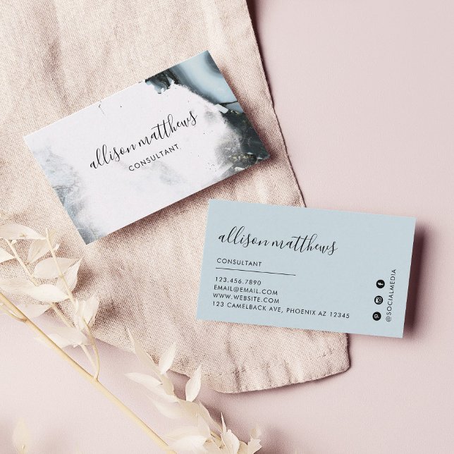 Ice Blue Grey Black Marble Background Social Media Business Card (Ice Blue Gray Black Marble Background Social Media Business Card)