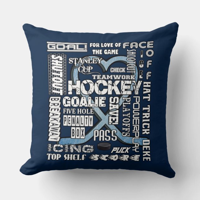 Ice Blue Heart Hockey Words White Logo 2 Cushion (Front)