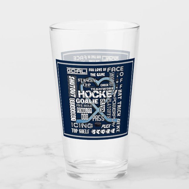 Ice Blue Heart Hockey Words White Logo 2 Glass (Front)