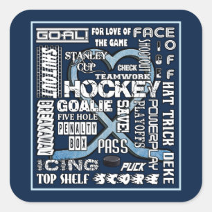 Ice Blue Heart Hockey Words White Logo 2 Square Sticker