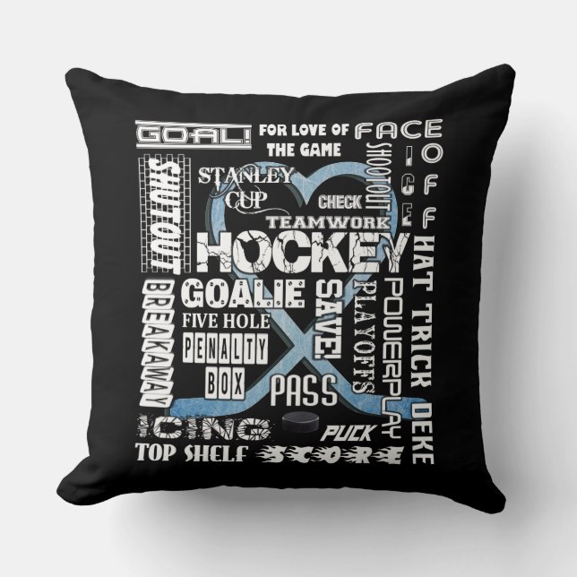 Ice Blue Heart Hockey Words White Logo Cushion (Front)
