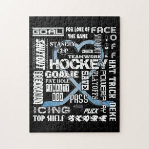 Ice Blue Heart Hockey Words White Logo Jigsaw Puzzle