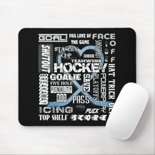 Ice Blue Heart Hockey Words White Logo Mouse Mat