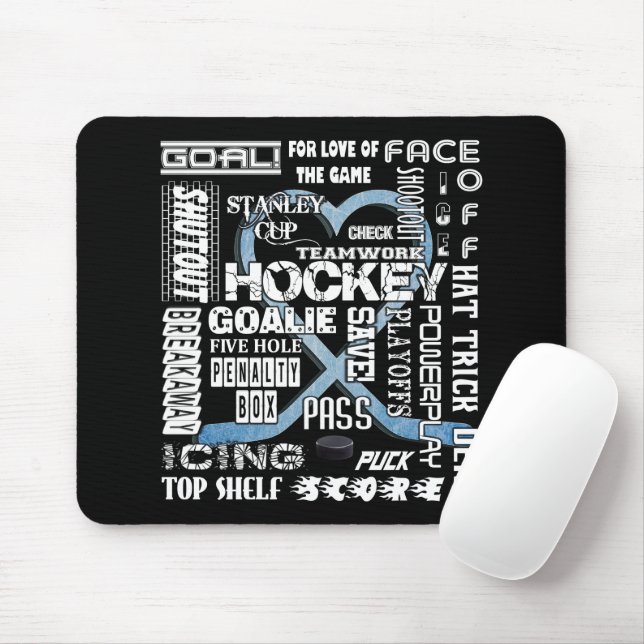Ice Blue Heart Hockey Words White Logo Mouse Mat (With Mouse)