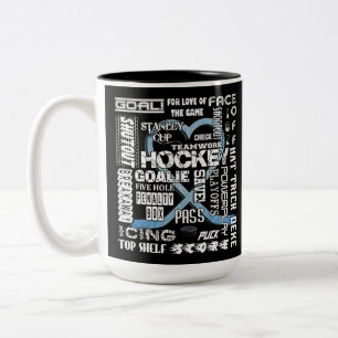 Ice Blue Heart Hockey Words White Logo Two-Tone Coffee Mug