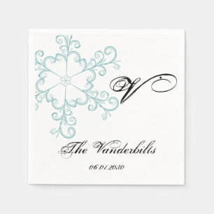 Ice Blue Heart Snowflake Wedding Napkin