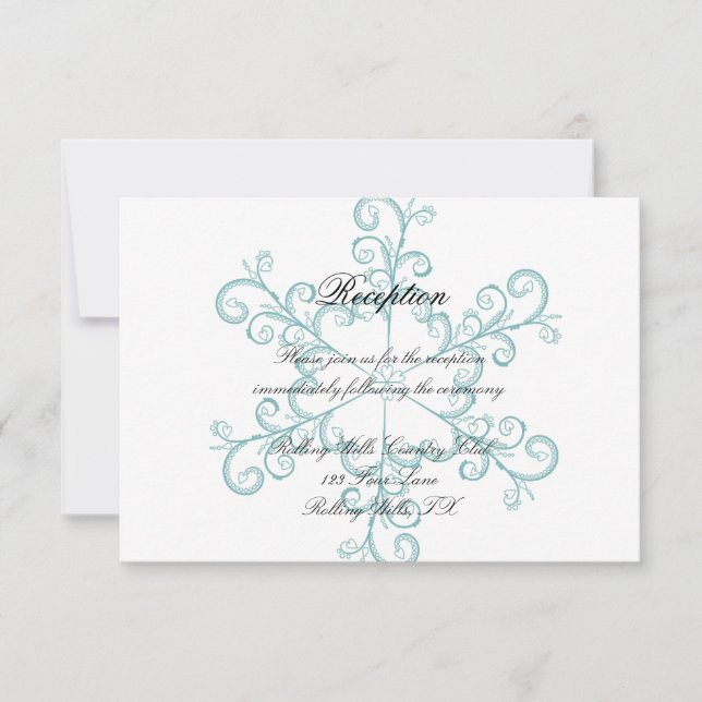 Ice Blue Heart Snowflake Wedding Reception Invitation (Front)