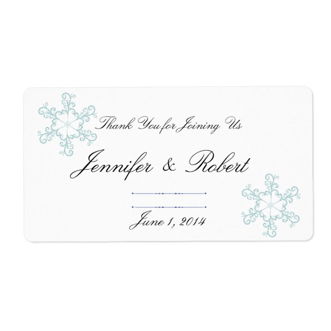 Ice Blue Heart Snowflake Wedding Water Label (Front)
