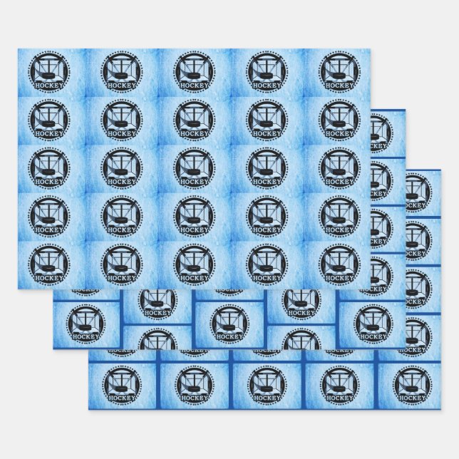Ice Blue Hockey   Wrapping Paper Sheet (Set)