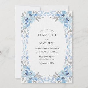 Ice Blue Hydrangea Eucalyptus Wedding Invitation