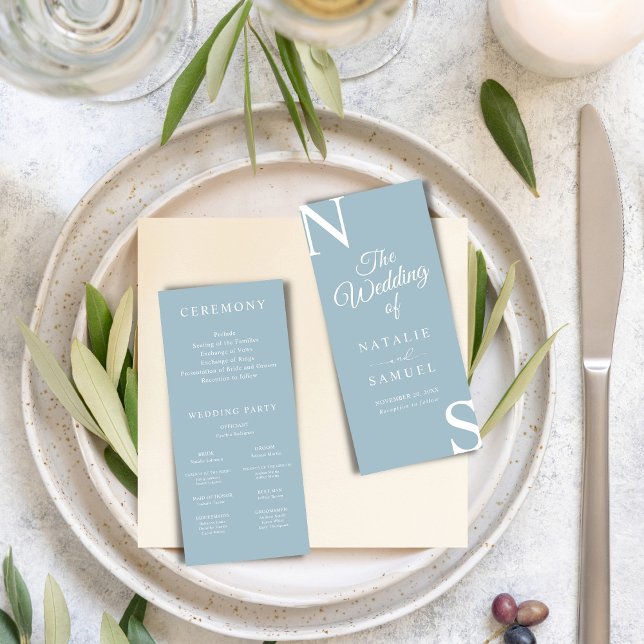 Ice Blue Minimalist Bold Initials Wedding Program (Creator Uploaded)