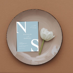 Ice Blue Minimalist & Elegant Bold Initial Wedding Invitation