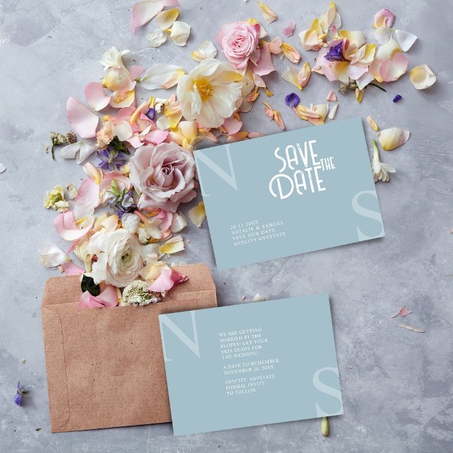 Ice Blue Minimalist & Elegant Bold Initials Save The Date (Creator Uploaded)