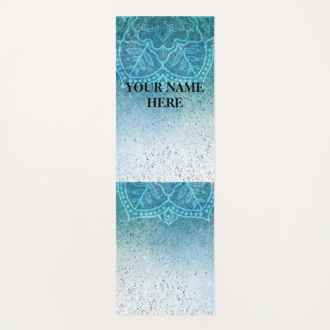 Ice Blue Natural Mandala Floral Yoga Mat (Front)