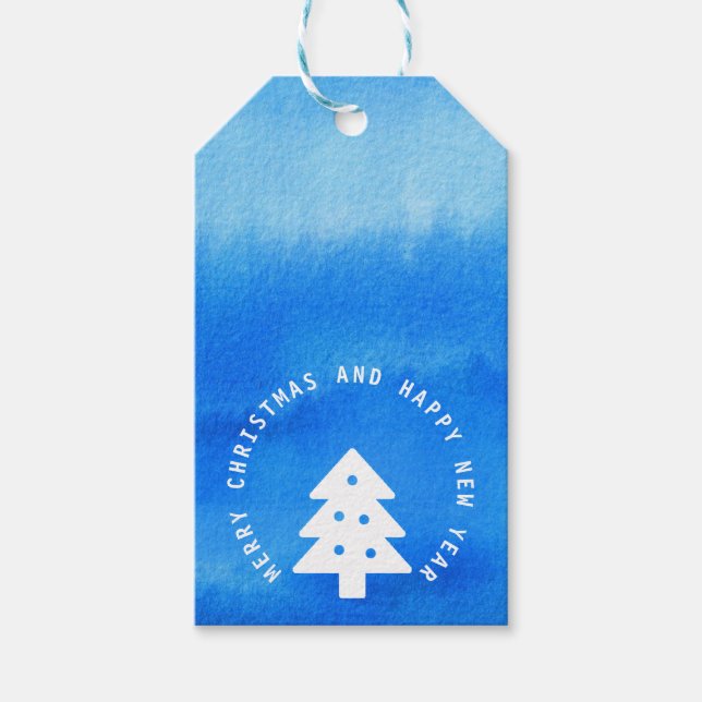 Ice Blue Pine Tree Christmas Gift Tag (Front)