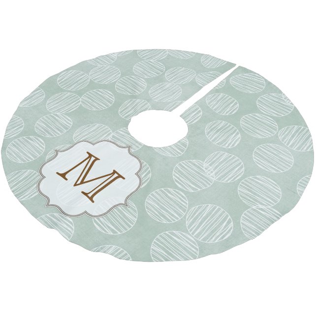 Ice Blue Polka Dot Monogram Initial Tree Skirt (Angled)