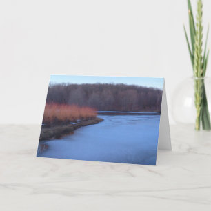 Ice Blue Pond and Red Bushes - Holiday Card