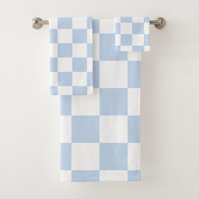 Ice Blue Retro Check Bath Towel Set (Insitu)