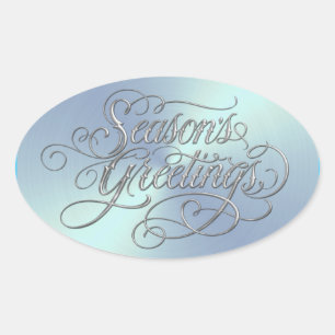 Ice Blue Season's Greetings Silver Sticker