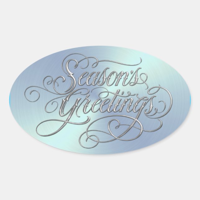 Ice Blue Season's Greetings Silver Sticker (Front)