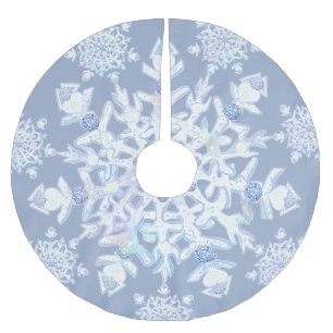 Ice blue snowflake brushed polyester tree skirt
