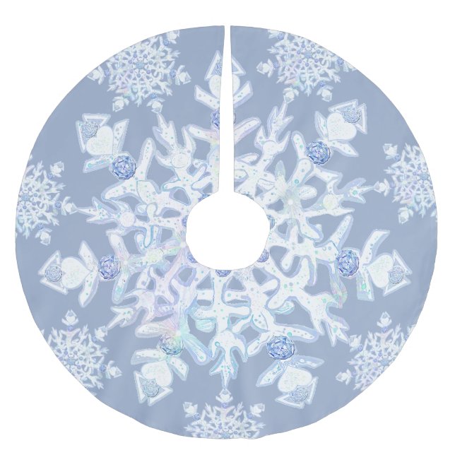 Ice blue snowflake brushed polyester tree skirt (Front)