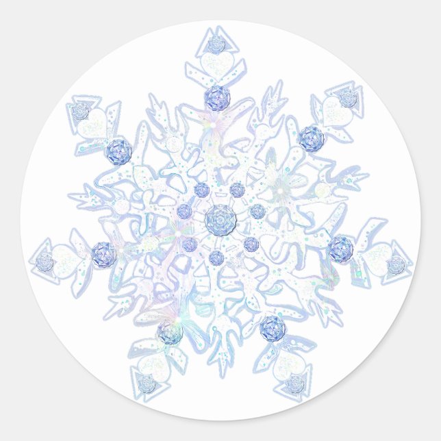 Ice blue snowflake classic round sticker (Front)