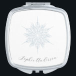 Ice Blue Snowflake Elegant Calligraphy Name Compact Mirror<br><div class="desc">Ice blue snowflake winter wedding bridal party personalised name in elegant calligraphy. Detailed ice blue snowflake design. Customise with your bridesmaid,  maid of honour,  mother or mother of the grooms's name in dark navy calligraphy. Designed to match our Ice Blue Snowflake Winter Wedding Collection.</div>