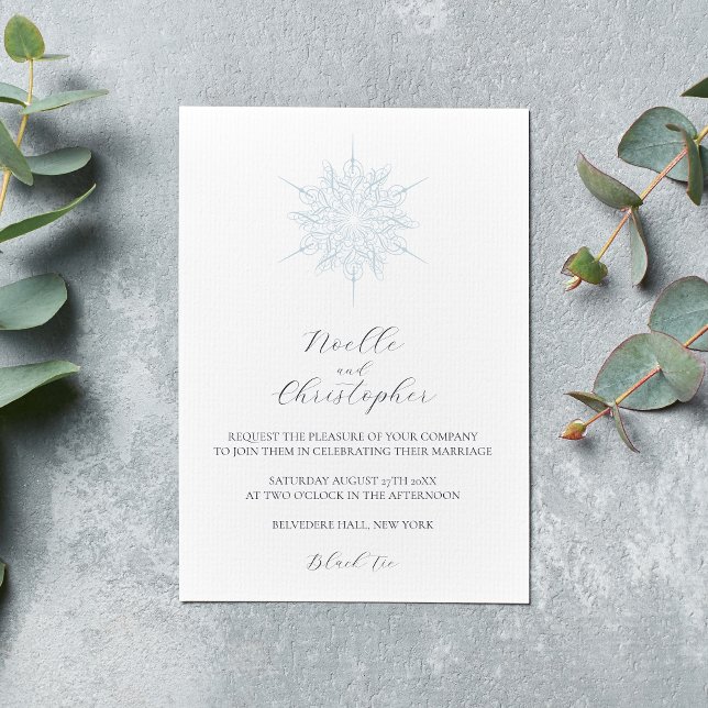Ice Blue Snowflake Elegant Winter Wedding Invitation (Creator Uploaded)